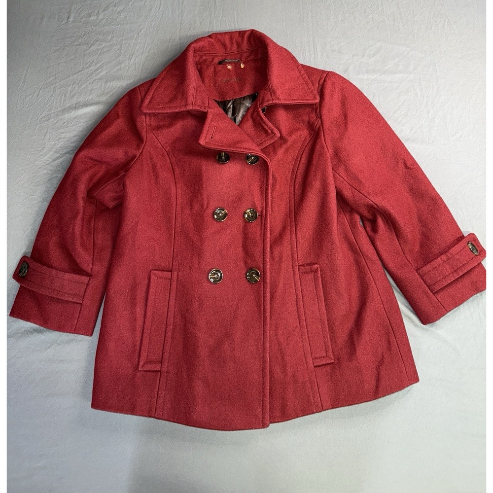 Calvin Klein Women's Size 14 Maroon Wool Double Breasted Peacoat Winter Coat
